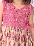 Pink and white printed high low Kurti with pink  dhoti