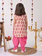 Pink and white printed Kurti with pink  dhoti