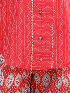 Red Katha Sleeveless Kurta with Printed Dhoti
