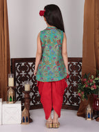 Green Muslin Kurti with Red Dhoti