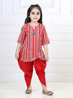 Red Katha Printed Kurta with Dhoti