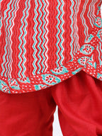 Red Katha Printed Kurta with Dhoti