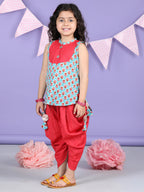 Green Floral printed Kurti with Red Dhoti