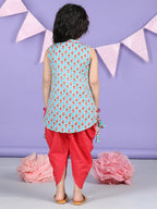 Green Floral printed Kurti with Red Dhoti