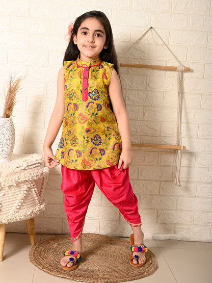 Yelllow & Pink Dhoti Kurti Set