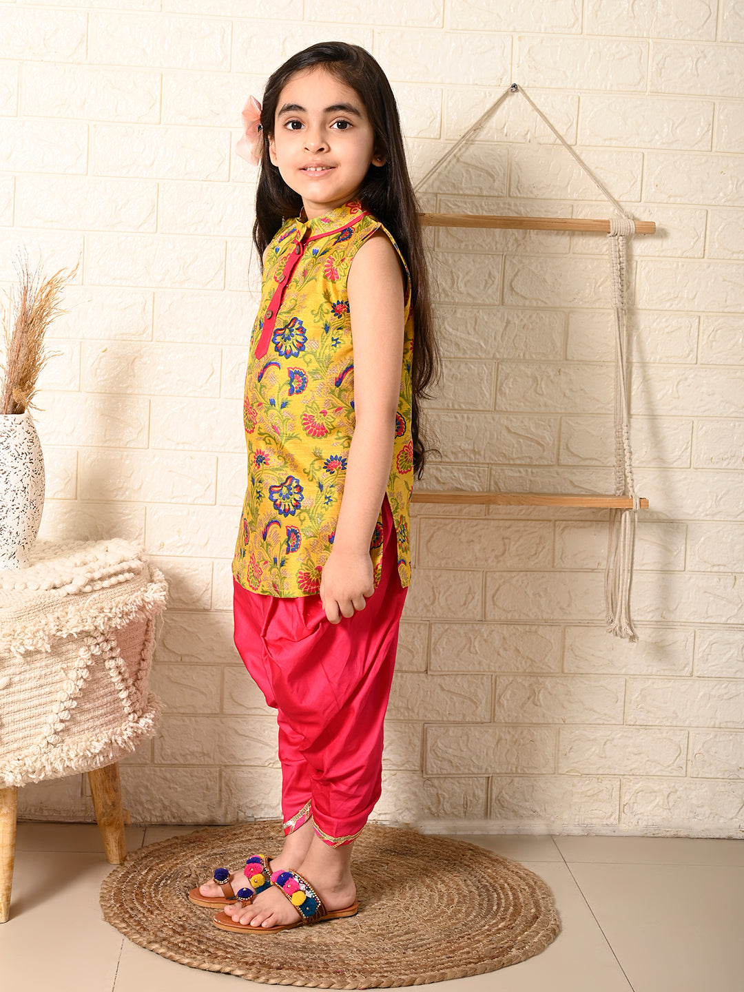 Yelllow & Pink Dhoti Kurti Set