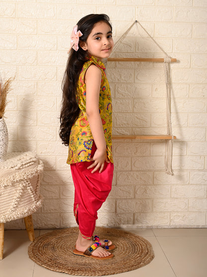 Yelllow & Pink Dhoti Kurti Set