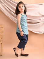 Blue Floral printed kurti with blue katha Dhoti