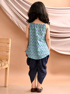 Blue Floral printed kurti with blue katha Dhoti