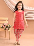 Red kurti with printed katha Dhoti