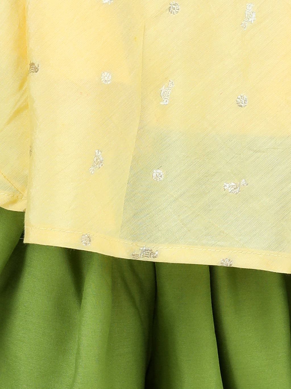 Yellow Self Design Jaquard peplum top with Green Dhoti