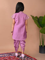 Purple  jacquard shirt Kurti paired with dhoti