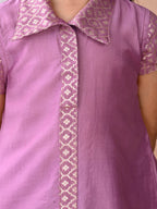 Purple  jacquard shirt Kurti paired with dhoti