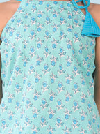 Blue floral sleeveless tie on Kurti with Blue Dhoti