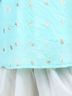 Blue Self Design Jaquard peplum top with White Dhoti