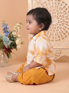 Yellow shibori mirror work kurti with dhoti