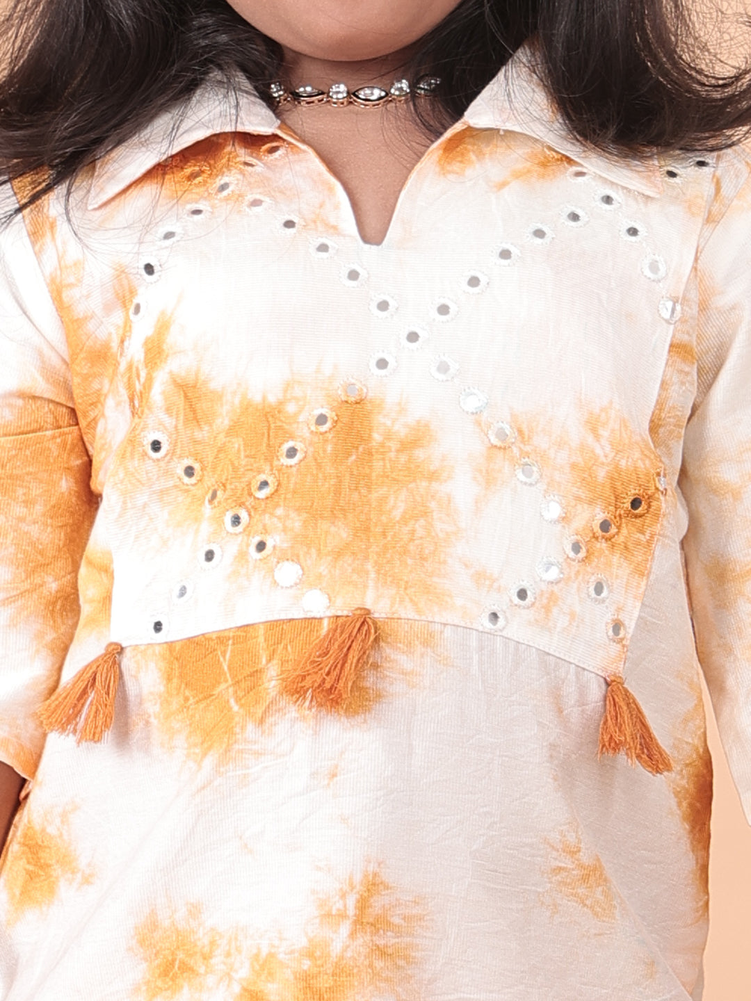 Yellow shibori mirror work kurti with dhoti