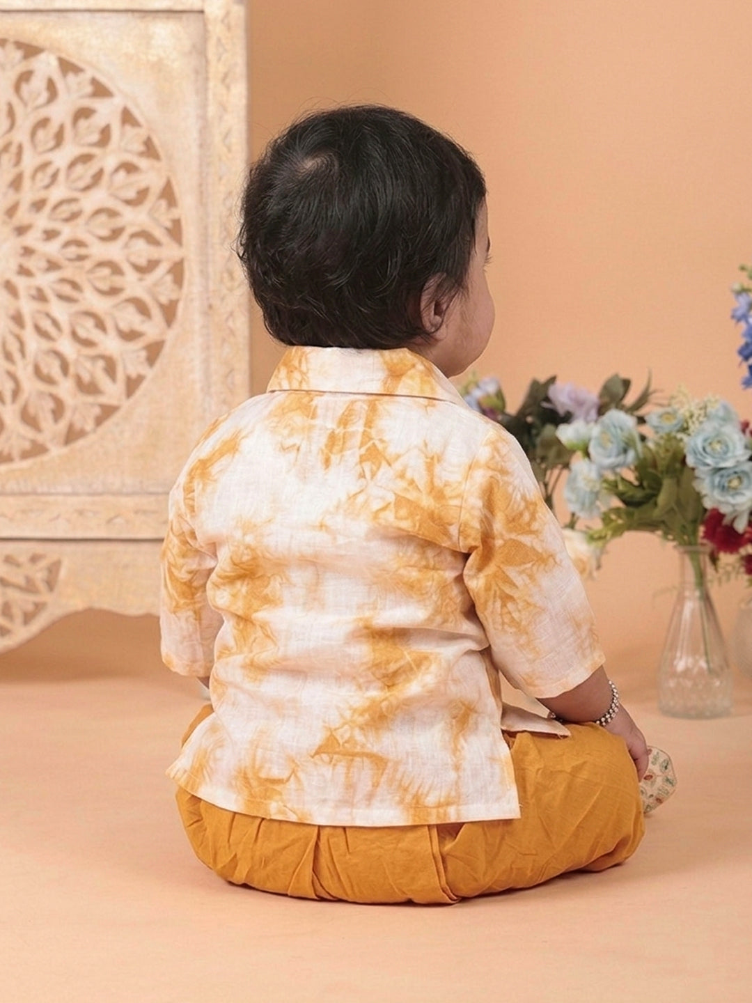 Yellow shibori mirror work kurti with dhoti