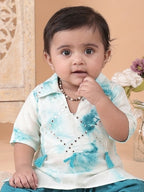 Blue shibori mirror work kurti with dhoti