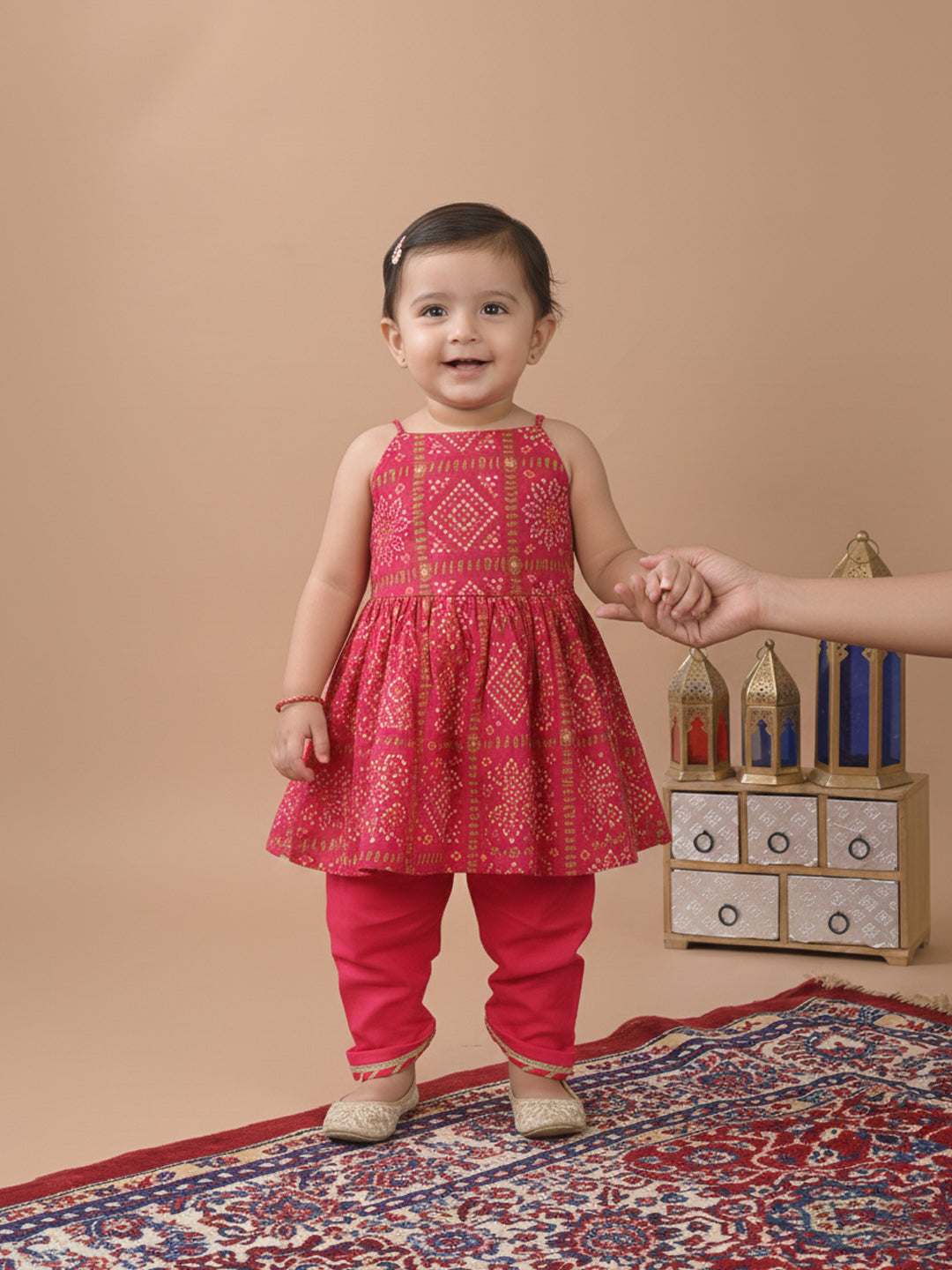 Pink Sleeveless  Bandhani Designed Kurta With Dhoti Set
