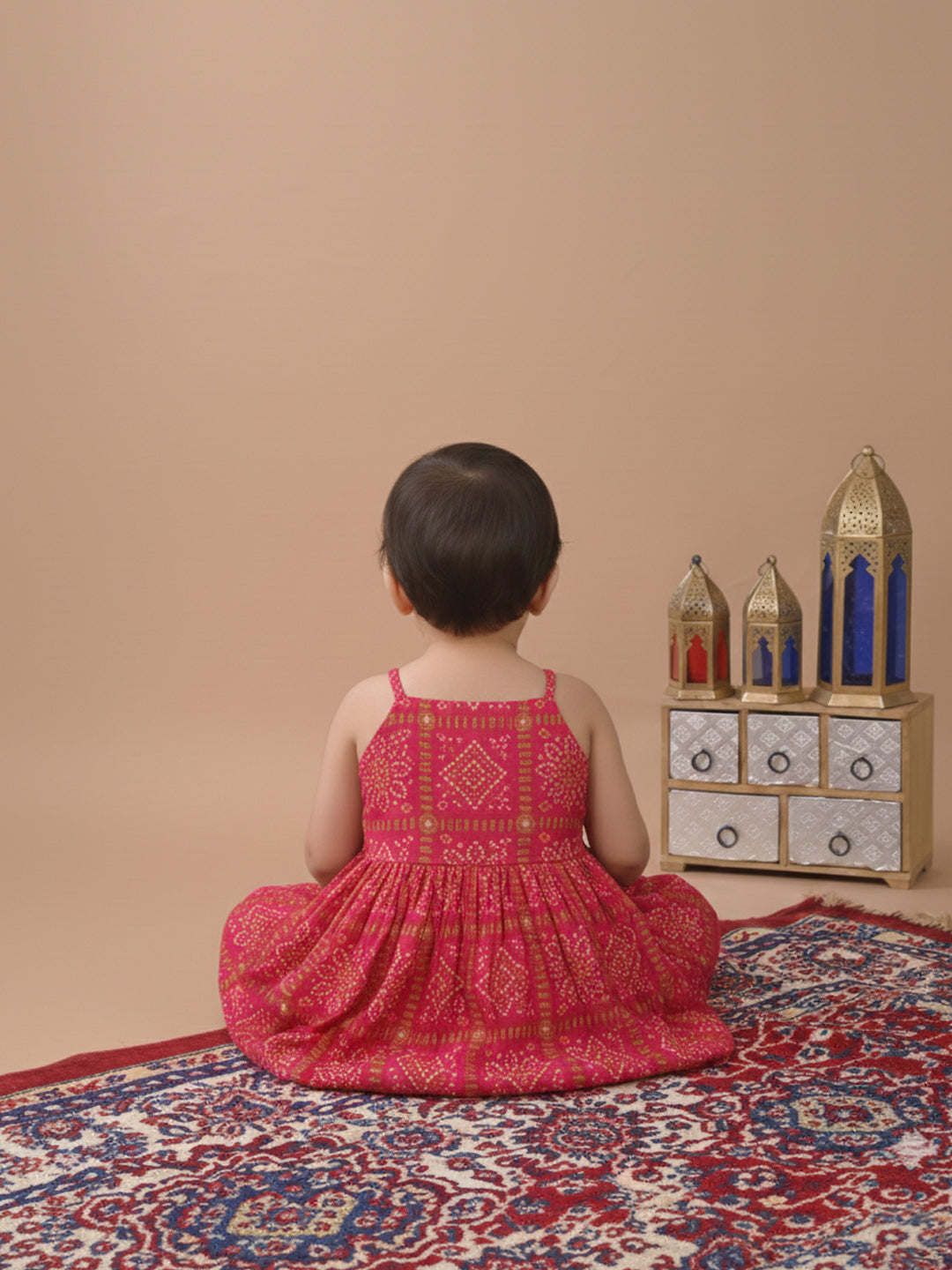Pink Sleeveless  Bandhani Designed Kurta With Dhoti Set