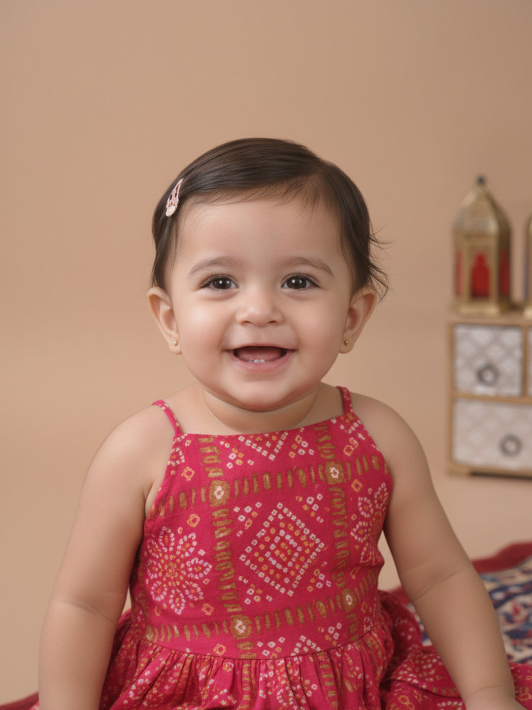 Pink Sleeveless  Bandhani Designed Kurta With Dhoti Set