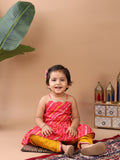 Pink Sleeveless Leheriya Designed Kurta With Yellow Dhoti Set