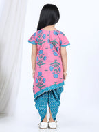 Short Sleeves Flower Print Kurti With Printed Dhoti Pants