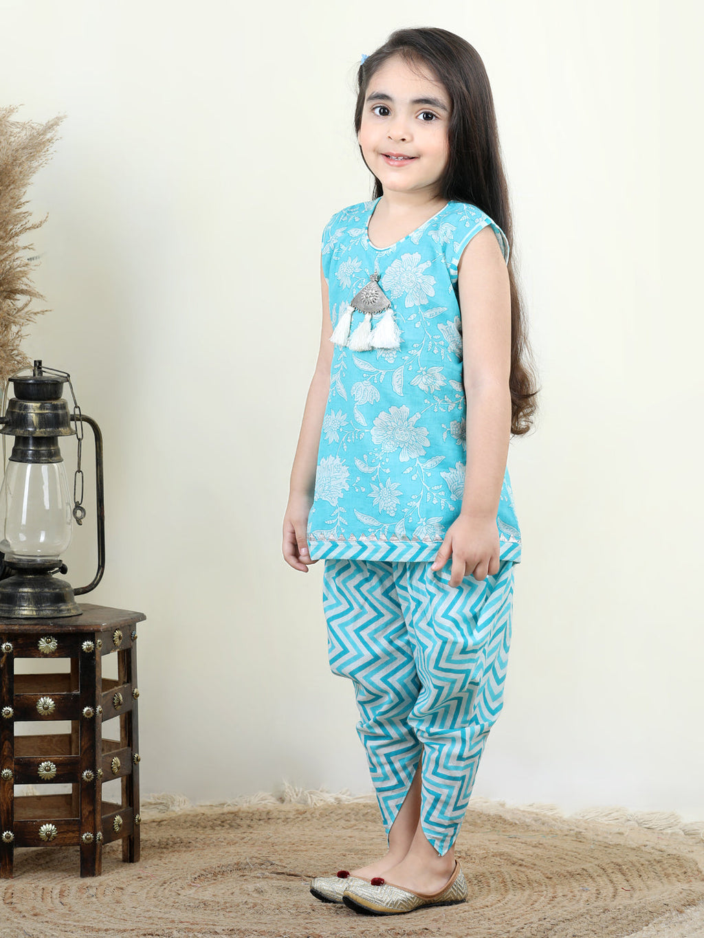 Blue printed  Kurti with Dhoti