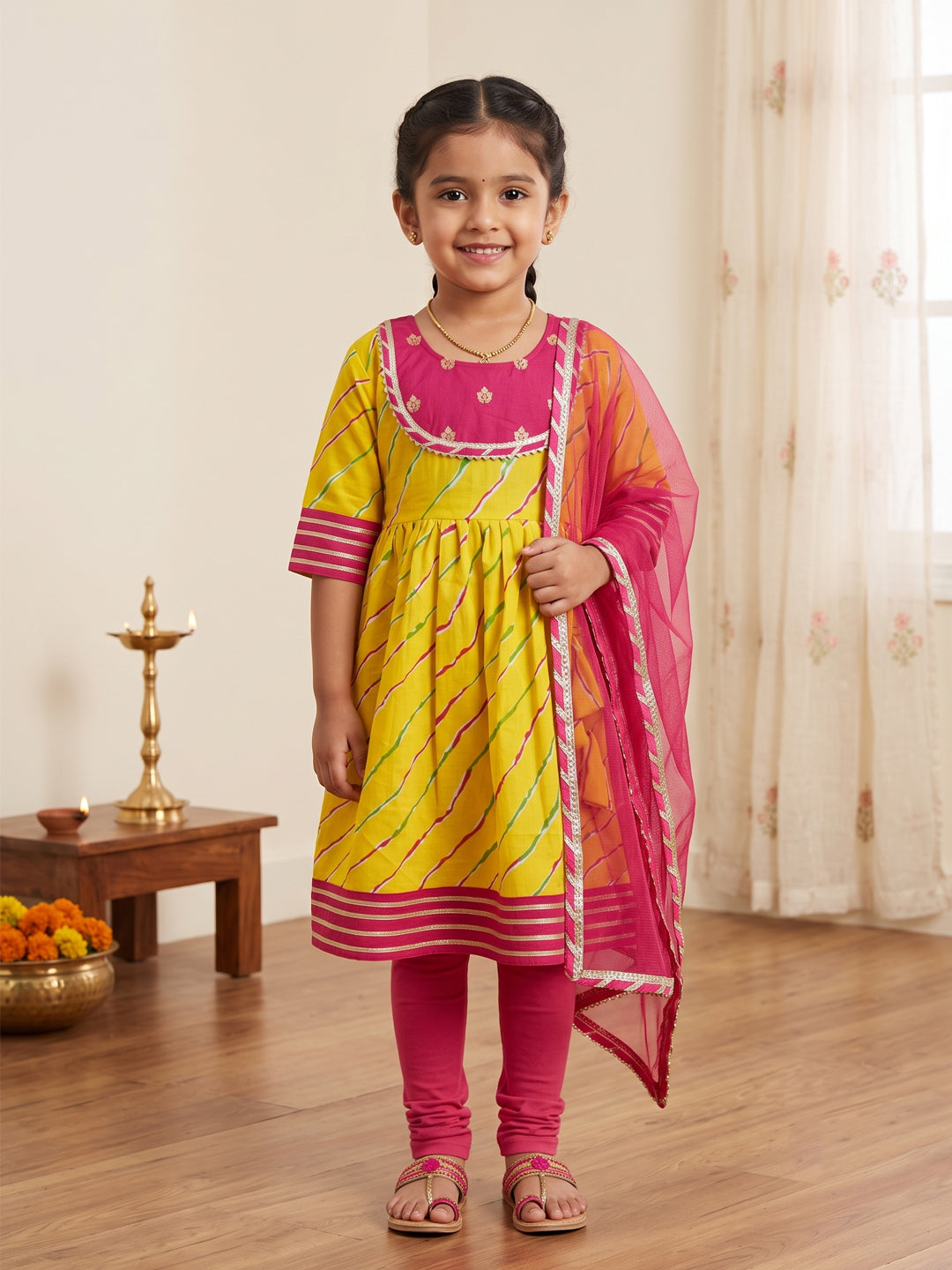 Kinder Kids Girls Kurta With Leggings and Dupatta