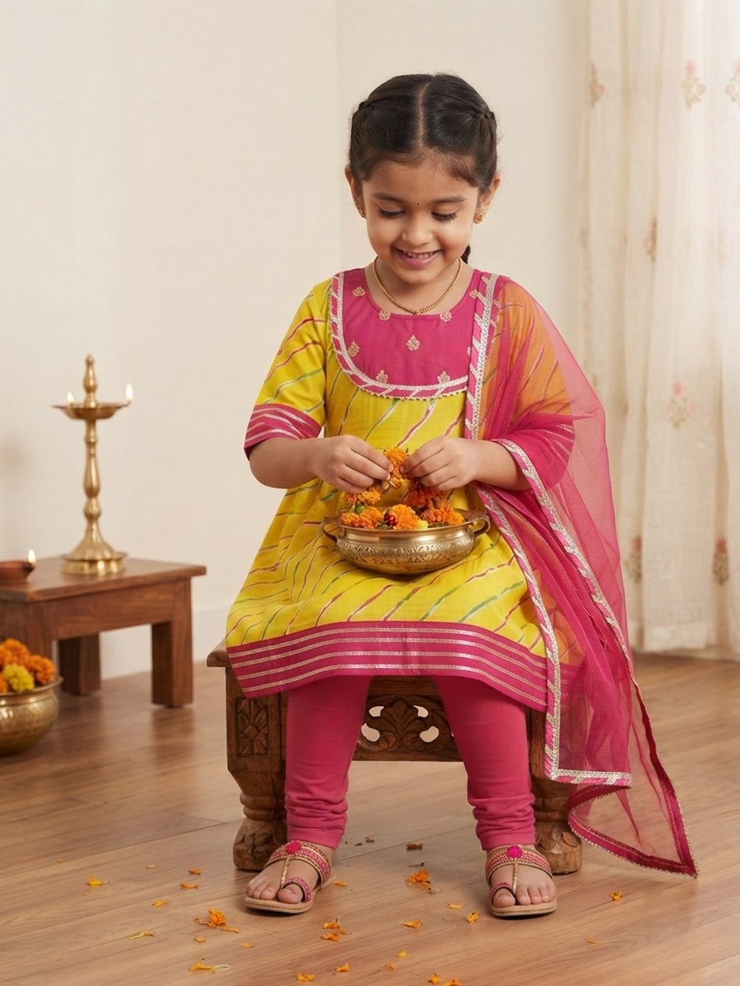 Kinder Kids Girls Kurta With Leggings and Dupatta