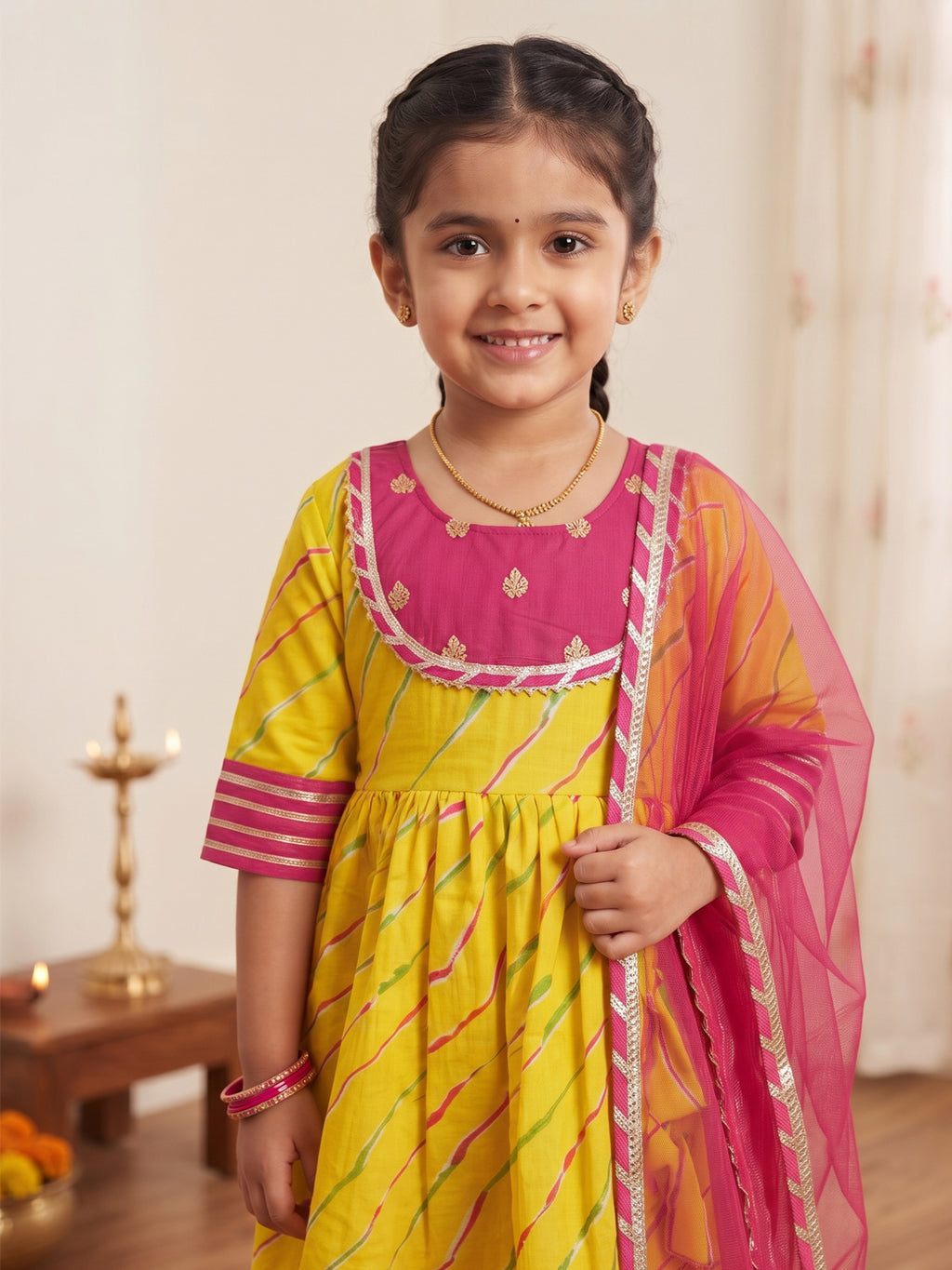 Kinder Kids Girls Kurta With Leggings and Dupatta