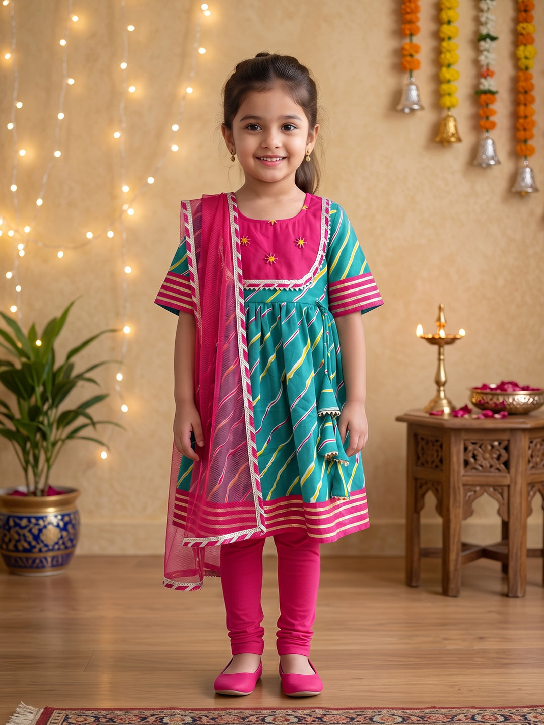 Kinder Kids Girls Kurta With Leggings and Dupatta