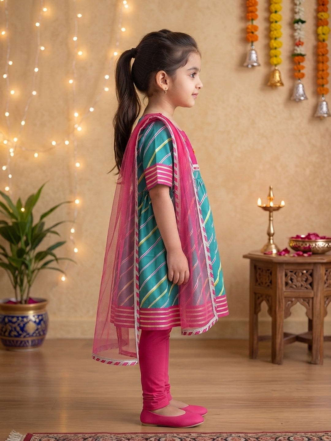 Kinder Kids Girls Kurta With Leggings and Dupatta