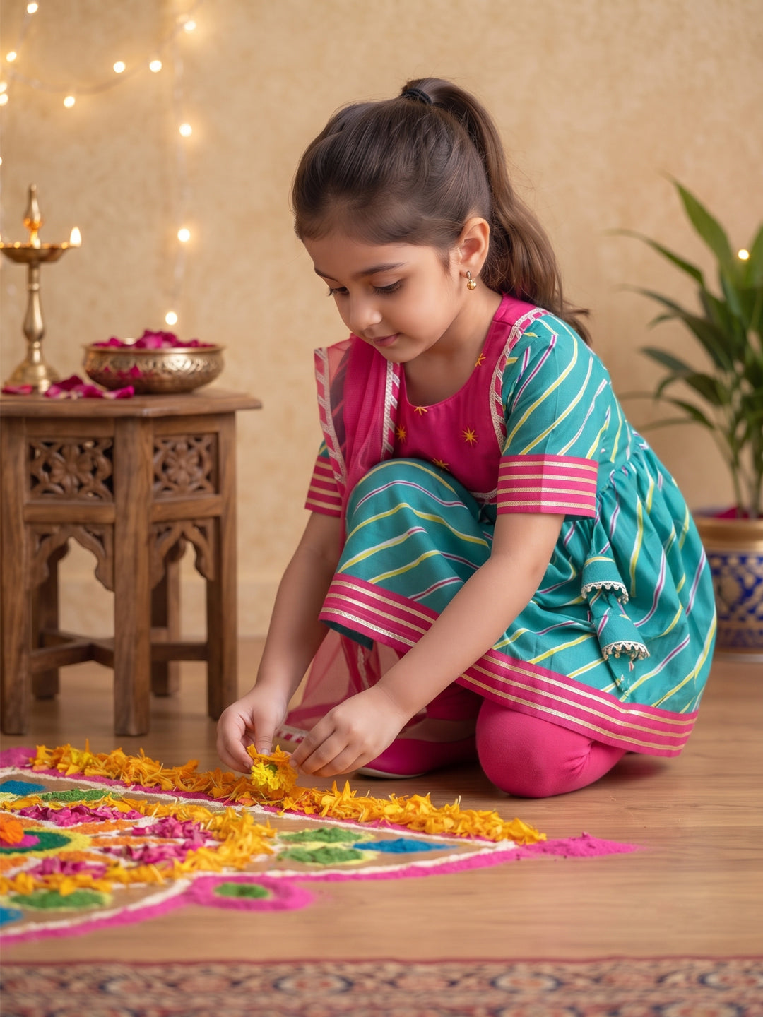 Kinder Kids Girls Kurta With Leggings and Dupatta