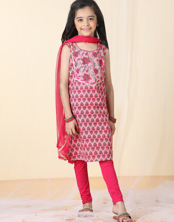 Pink Floral Kurti Legging Set