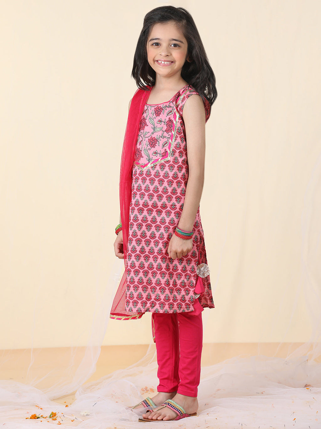 Pink Floral Kurti Legging Set