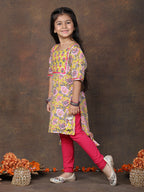 Yellow 3/4 sleeves printed Kurti with Pink Leggings