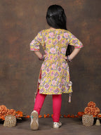 Yellow 3/4 sleeves printed Kurti with Pink Leggings