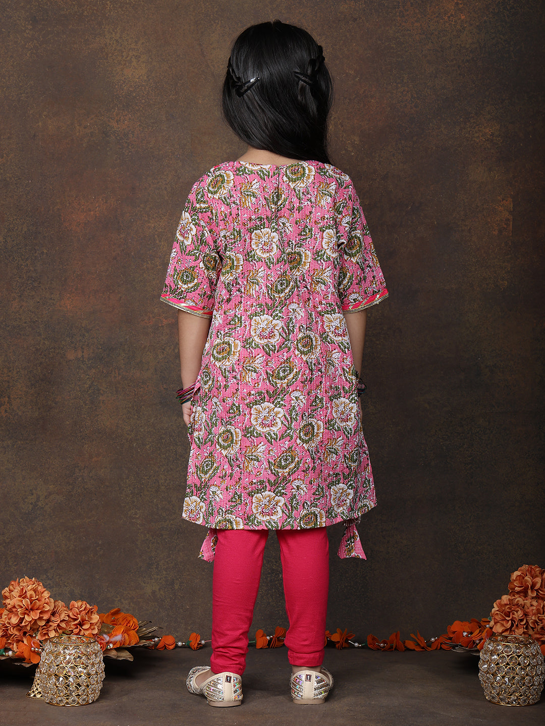 Pink 3/4 sleeves printed Kurti with Pink Leggings