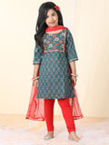Blue & Red Kurti Legging Set