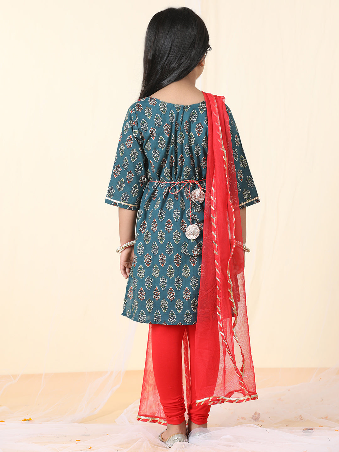 Blue & Red Kurti Legging Set