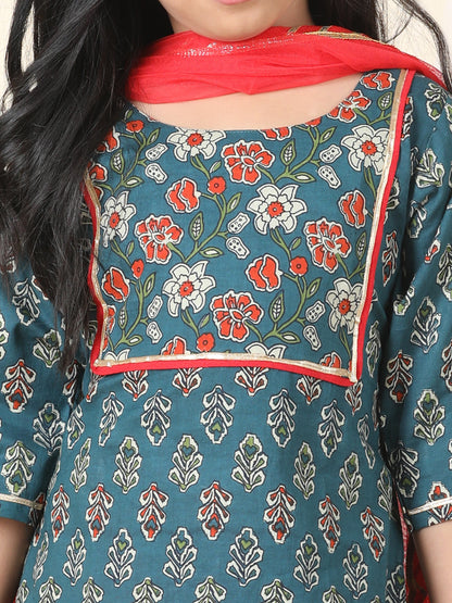 Blue & Red Kurti Legging Set