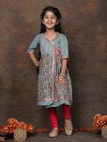 Blue 3/4 sleeves printed cotton Angrakha Kurti  paired with Pink Leggings