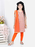 Orange Floral Printed  Kurta With Orange Leggings and Dupatta