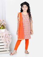 Orange Floral Printed  Kurta With Orange Leggings and Dupatta