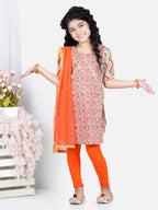Orange Floral Printed  Kurta With Orange Leggings and Dupatta