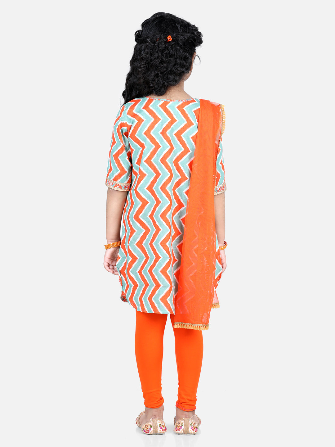 Orange Floral Printed  Kurta With Orange Leggings and Dupatta