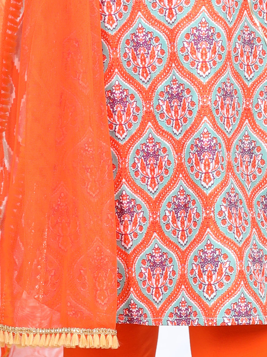 Orange Floral Printed  Kurta With Orange Leggings and Dupatta