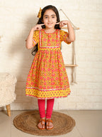 Yellow & Pink Kurti Legging Set